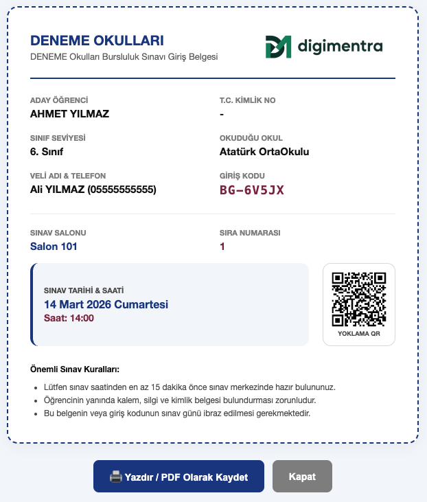 Sınav Giriş Belgesi QR