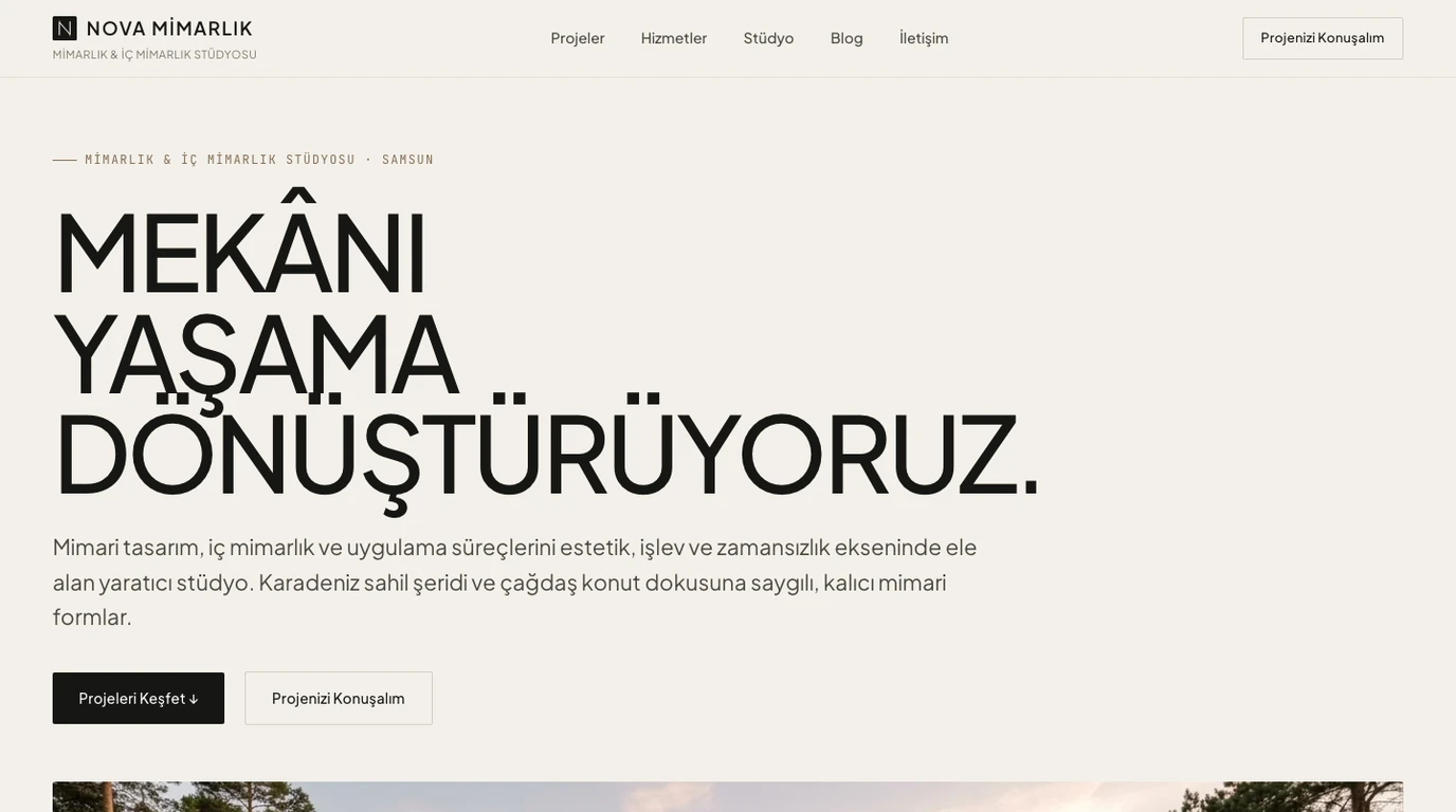 NOVA Mimarlık web sitesi demosu